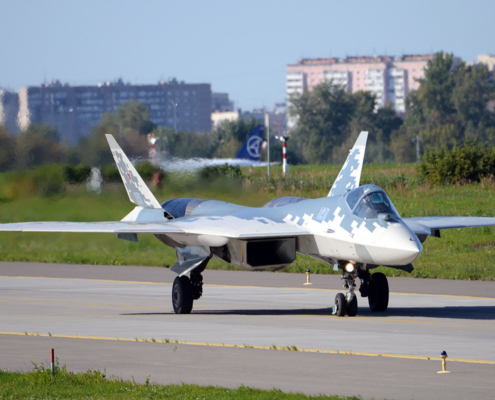 Der russische Stealth-Fighter Sukhoi Su-57. Auf der MAKS 2019 wurde erstmals die Exportversion Su-57E vorgestellt. Foto MAKS Aerosalon